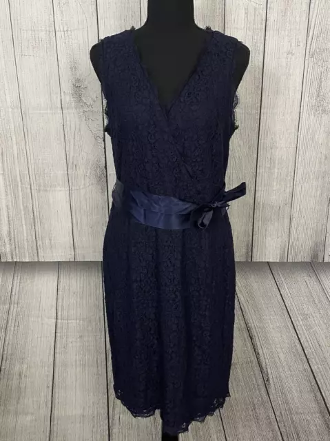 Adrianna Papell Women's Size 12 Navy Blue Sleeveless Lace Midi Dress