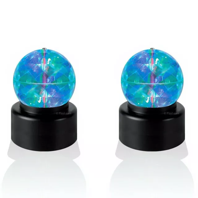 LED Disco Ball Lamp 4" Battery Powered Light Rotating Crystal Kaleidoscope x 2