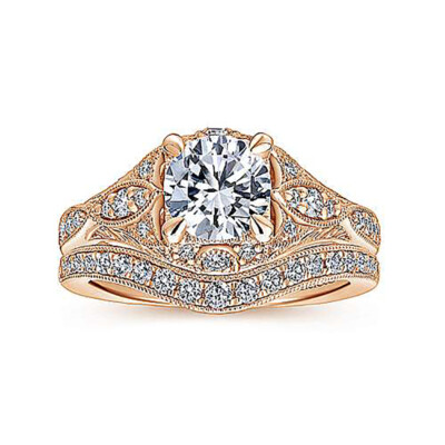 1.50 CT Vrai Diamant Femmes Fiançailles Alliance 14K or Rose Taille 5 6.5 7 