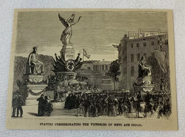 1880 magazine engraving~ STATUES COMMEMORATING VICTORIES OF METZ+SEDAN Berlin