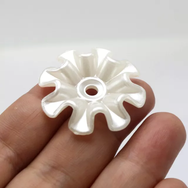 30 Ivory Acrylic Large Pearl Flower Sew On Beads 33mm Center Hole Sewing Craft