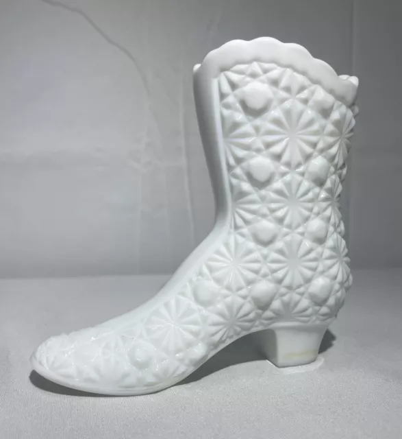 Fenton White Milk Glass Daisy & Buttons Shoe Boot 4" Vase