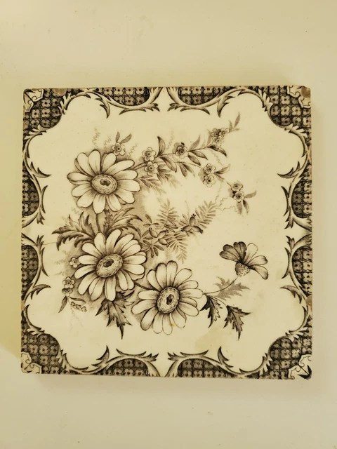 vintage transferware tile hot plate trivet 6" daisy flower