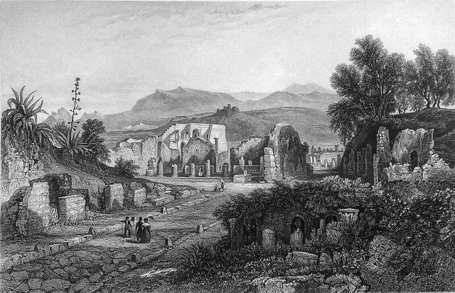 ITALIE - Vue des restes de POMPEI au 19eme siècle - Gravure du 19e siècle