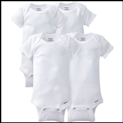 Gerber Short Sleeve Onesies Bodysuit White Snap 0-3 Month 4 Pack New w/ Tags