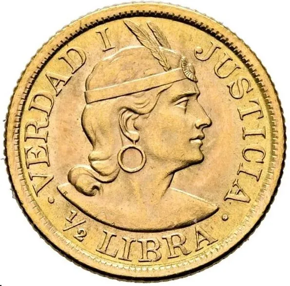 1/2 Libra Goldmünze Republik Peru VERDAD I JUSTICIA Inka 1962 ( ZBR ) vzgl.