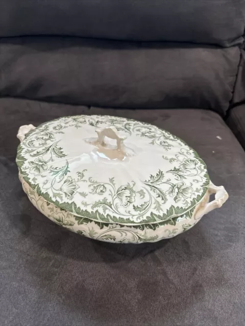 W. Hulme Vintage Covered Dish Dish Floral Green Ophir England 1902