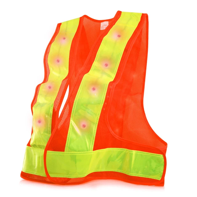 Gilet catarifrangente di sicurezza LED con strisce riflettenti e 16 LED rossi