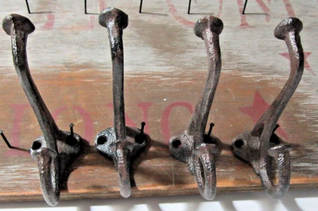Cast Iron Coat Hat Wall Hooks Restore School Farm Towel Bath Kitchen Rustic FOUR