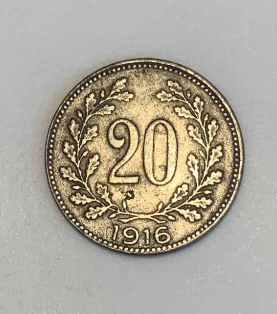 1916 AUSTRIA 20 HELLER - WWI - High Quality Coin VERY CLEAN! (166)