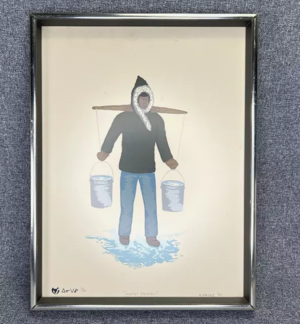 Vintage Inuit Screen Print by Oliver Davey "THE WATER CARRIER" Signed Dated 1978