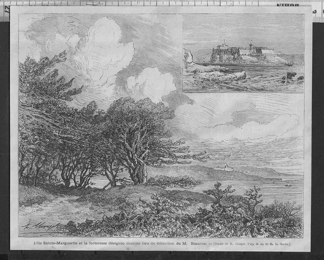 G374 / Gravure 1888 /  L Ile Saint Marguerite Et La Forteresse..............