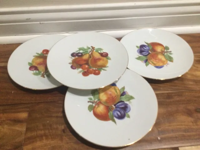 4 Vintage BAREUTHER WALDSASSEN Bavaria Germany China Fruit Plates MINT 8''