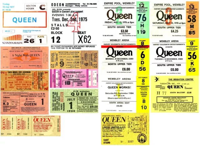 QUEEN 👑 MUSIC GROUP ARTIST 🎸 Reproduction CONCERT TICKETS 🎟️ Individual Sale