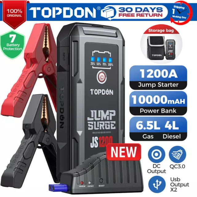 Topdon JS1200 1200A Démarreur de voiture Booster de batterie portable Powerbank