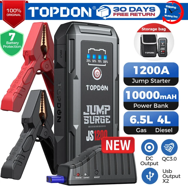 Topdon JS1200 1200A Démarreur de voiture Booster de batterie portable Powerbank