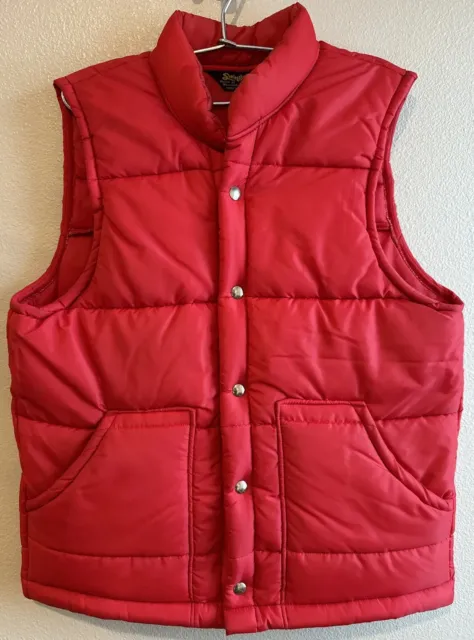 Vintage Swingster Puffer Vest Bright RED Men’s Medium Pockets Snaps USA Made EUC
