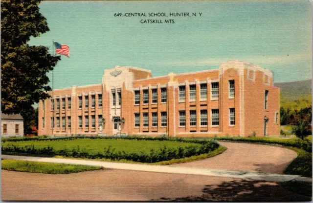 Vtg Hunter New York NY Central School Catskill Mountains 1930s Unused Postcard