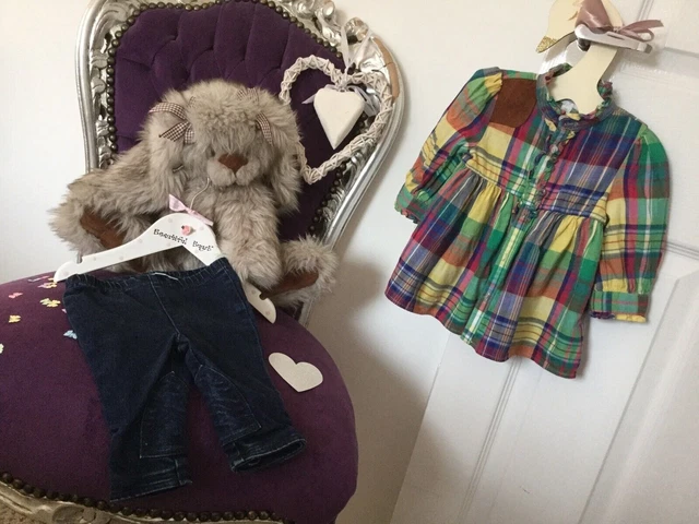 Favoloso abito a scacchi con un paio di jeans Ralph Lauren pacchetto 6 mesi