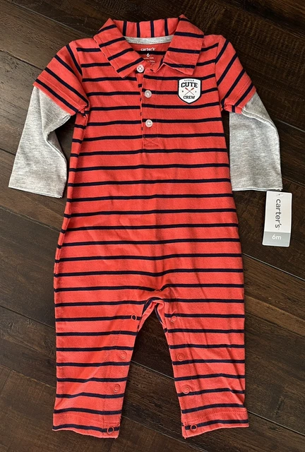 NWT Carters Baby Boys Size 6 Months One Piece Outfit Fall Romper Striped Collar