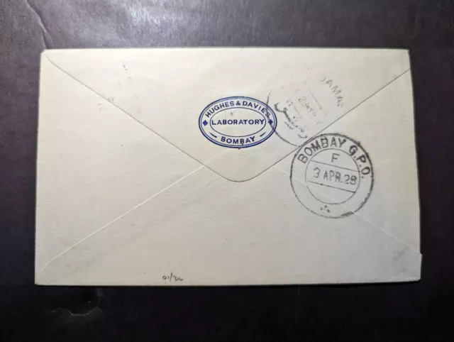 1929 British India Airmail Cover Bombay GPO to Damascus Syria Hughes and Davies 2
