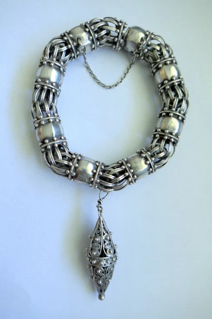Bracelet Ancien Berbère En Argent Massif - Émaillé Traditionnel Ben Yenni - Occasion