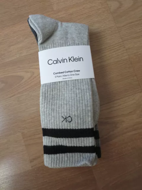 NEW Calvin Klein Men's Combed Cotton Striped Crew Socks 3 Pairs Grays