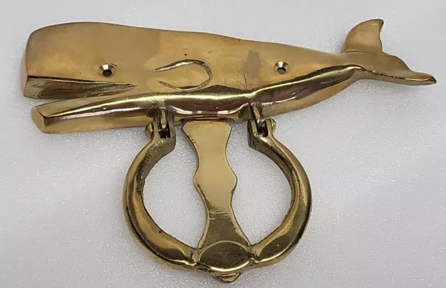 Vintage Solid Brass Sperm Whale Door Knocker  7.5” Beach Coastal Cottage Decor