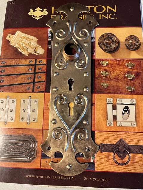 Antique vintage brass art nouveau 10" double key hole door knob plate part