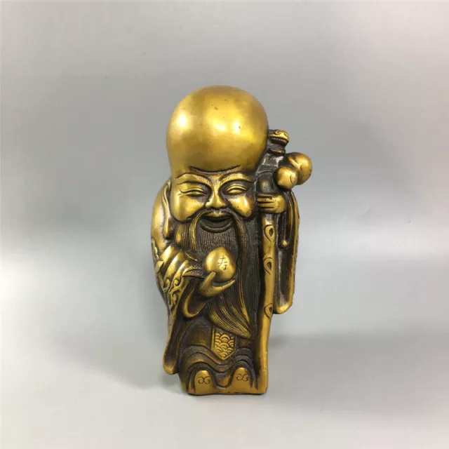 6.30" Collection Chinese brass gilt Handmade longevity god Shouxing statue