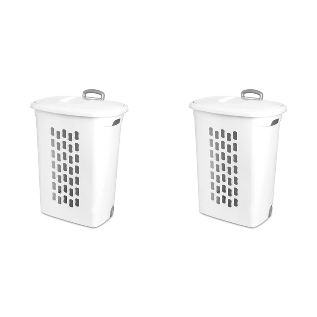 Wheeled Laundry Hamper Plastic, White, Set of 2