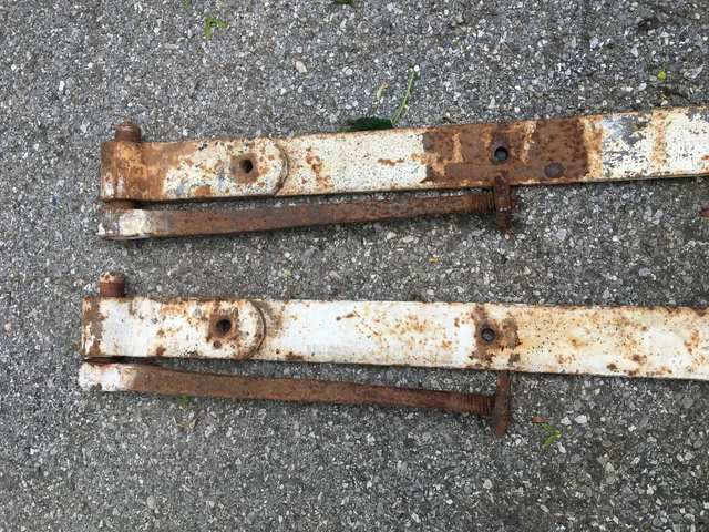 Antique Hand Forged Iron Barn Door Strap Hinges 37” Long x 2.5 in Pair with Bolt 2