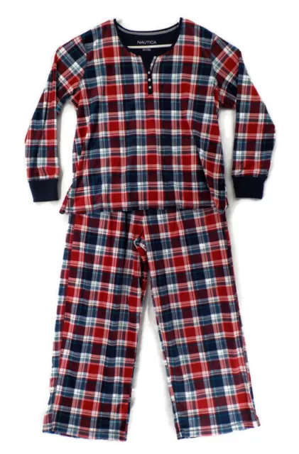 Nautica 2Pc Womens Sleepwear Pajama Set Sz Xxl Red Blue Green Wht Plaid Ls Nwt