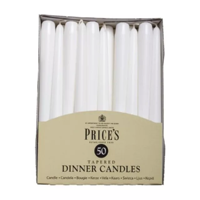 Prices Tapered Dinner Candles 25cm Unscented 50 Bulk Pack 7 Hour Burn Dripless W