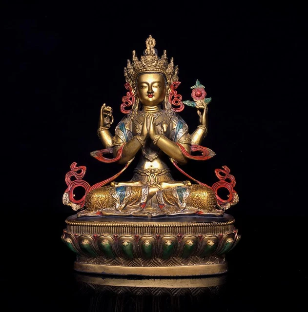 30CM Old Chinese Bronze Gilding Statue Buddha CK116
