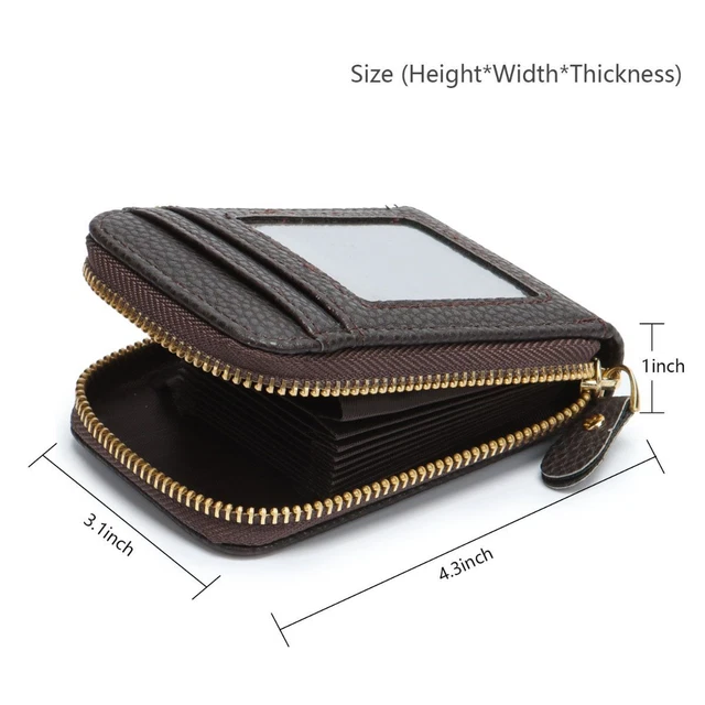 Men Wallet Credit Card Holder Genuine Leather RFID Blocking Zipper Pocket Thin 2