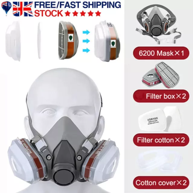 7in1 Half Face Mask For 6200 Gas Filter Painting Spray Chemical Respirator Mask