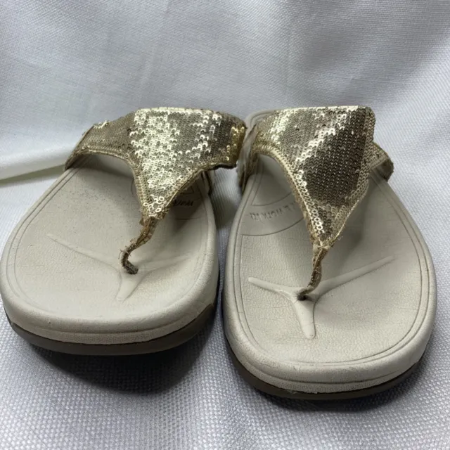 Skechers Tone-up Gold Sequin Flip Flop W10 Comfort Platform Retro Toe Thong