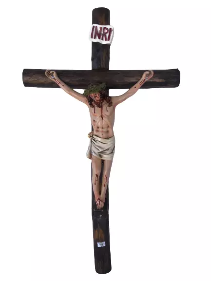 Wall Cross Jesus Christ 28" Crucifix Tronco Manto Blanco Crucifijo Cristo Mexico