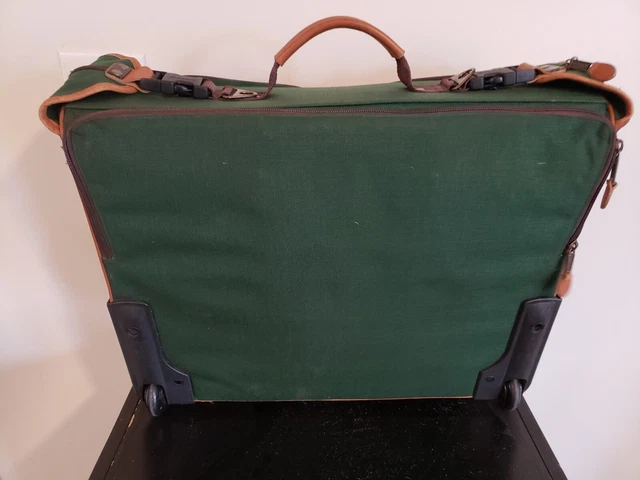 LL Bean Hutton Suitcase Luggage Green Canvas Leather Full Size Rolling Wheels 2