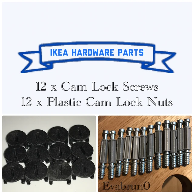 24 PIECE IKEA Black Plastic CAM LOCK NUTS & Screws Drawer Unit Parts