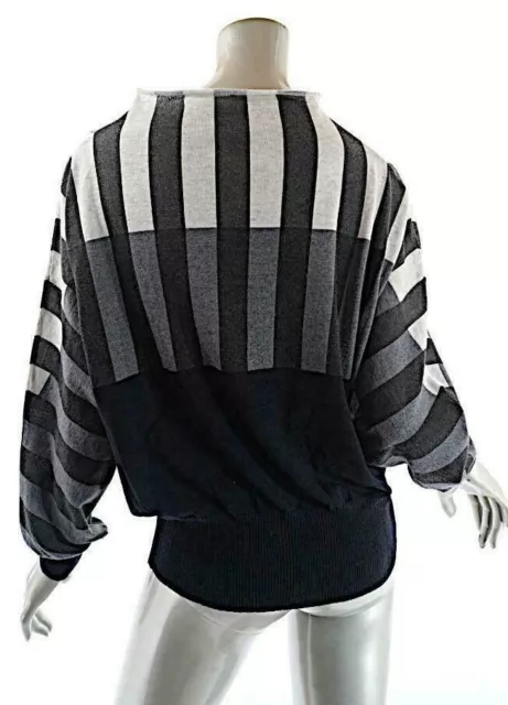 tomas maier Navy Gray Charcoal Wool Stripe Funnel Neck Black Multi Color Sweater 2