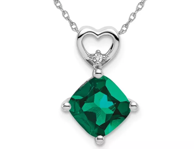 1.60 Carat (ctw) Lab-Created Emerald Heart Pendant Necklace in 14K White Gold r