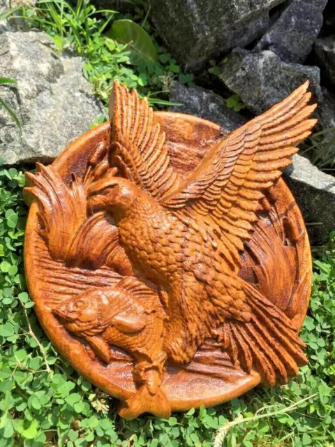 wood carved hawk eagle ornament fish wooden wall hanging plaque art decor gift