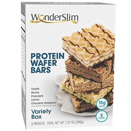 WonderSlim Proteína Oblea Snack Bar Variedad Pack 15 g Proteína 5 Sabores 0mg Cho...