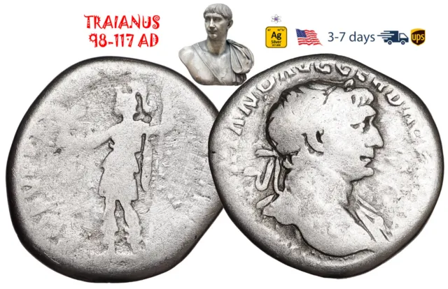 Ancient Roman Empire Coin Silver Denarius Trajan 98 - 117 AD Authentic #32236