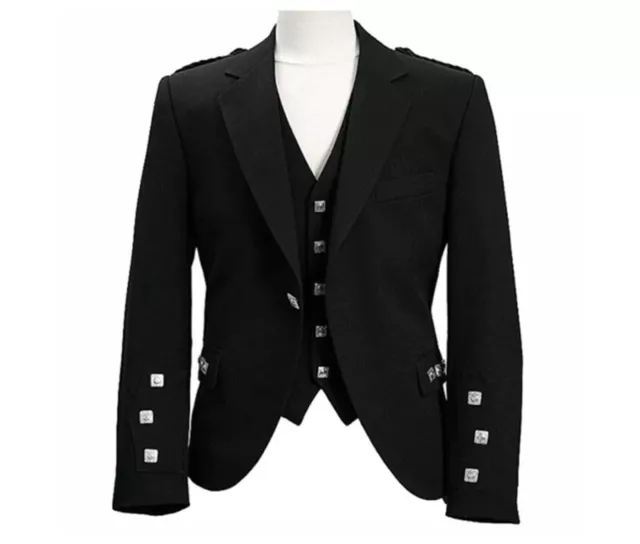 Giacca E Gilet Kilt Da Uomo Nero Argyle Scozia Highland Blazer Lana Kilt Jacket