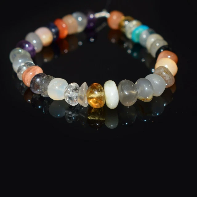 5-7MM Natural Multi Mix Smooth Rondelle Shape Gemstone Loose Beads 4.5" Strand 2
