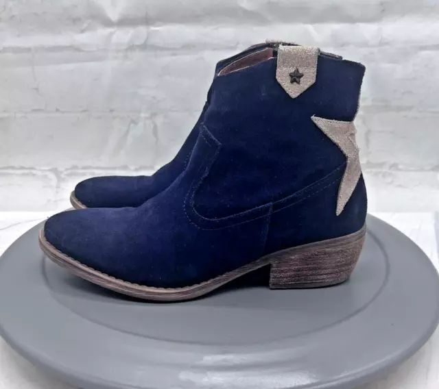 Eric Michael Boots Val Womens 40 EU 9.5 US Blue Suede Star Zip Side Ankle Bootie