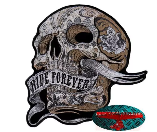 BANNER RIDE FOREVER SKULL Patch Aufnäher Aufbügler Biker Motorrad Rocker Harley